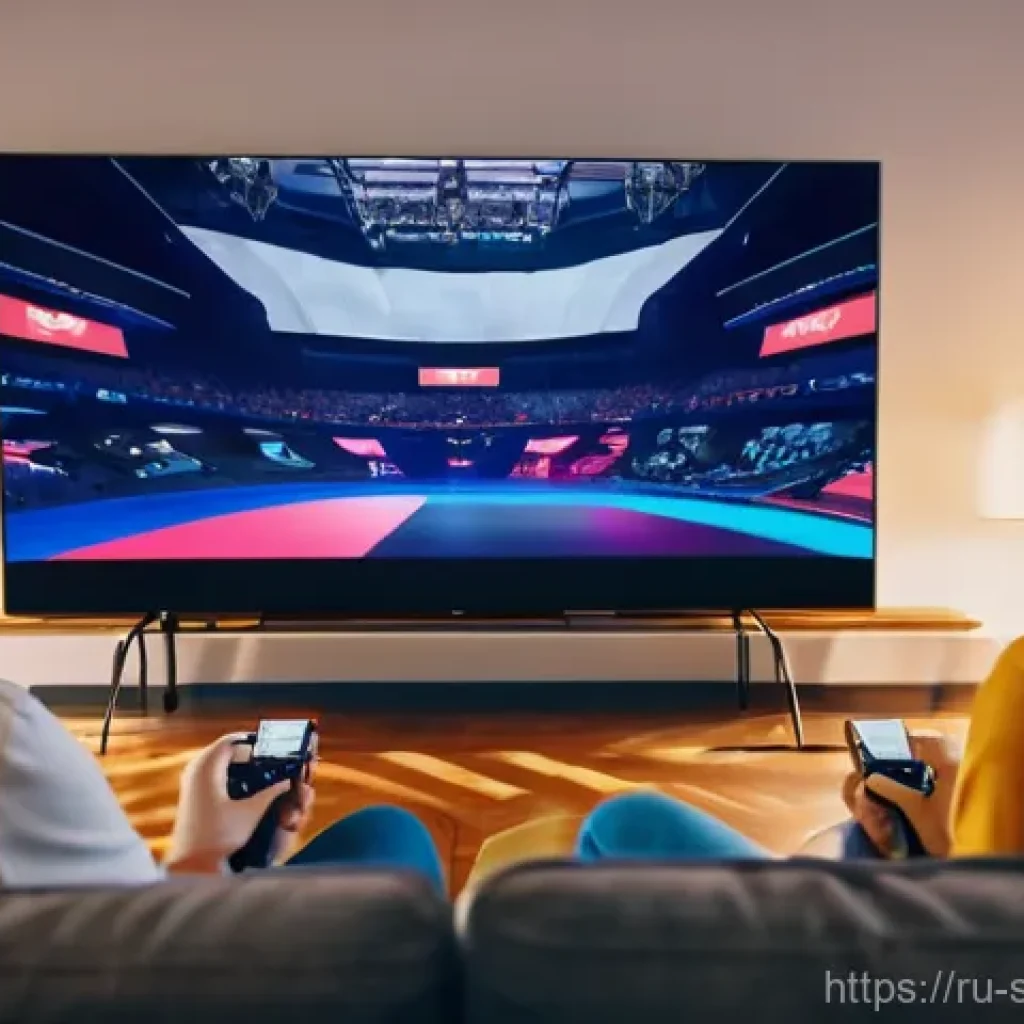 스포츠게임과 스트리머의 관계 - **Prompt 1: "When the couch turns into a stadium"** A wide shot of a cozy, modern Russian living...