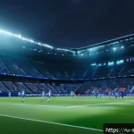 Home 18 위닝일레븐 최신버전 소개 - Ultra-realistic football stadium during a dynamic Winning Eleven 2024 match, featuring highly detail...